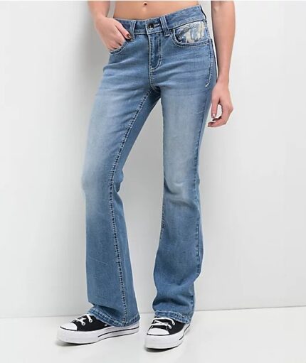 Ninth Hall Alyssia Rose Rhinestone Boot Cut Blue Jeans