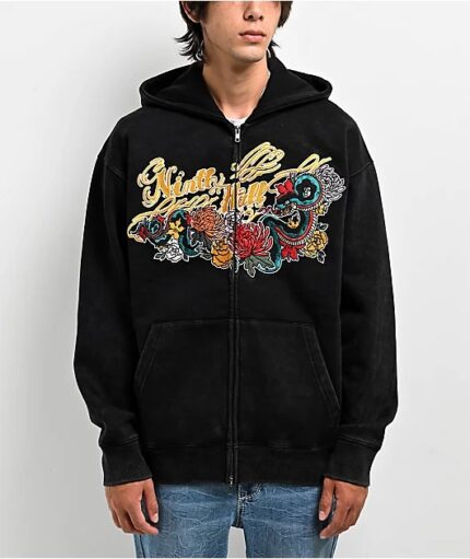 Ninth Hall Big Moves Black Wash Zip Up Hoodie