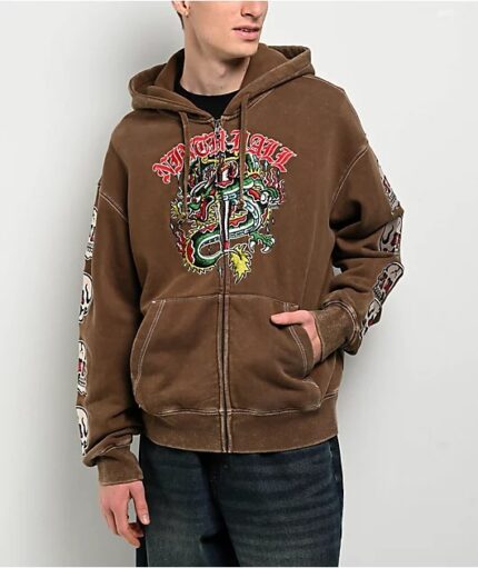 Ninth Hall Dragon Fire Brown Hoodie